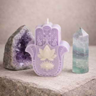 rankų darbo sojų vaško žvakė hamsa ranka apsaugai