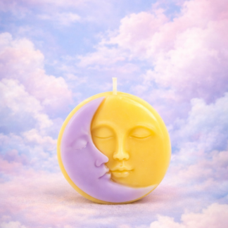 sojų vaško rankų darbo žvakė saulė ir mėnulis